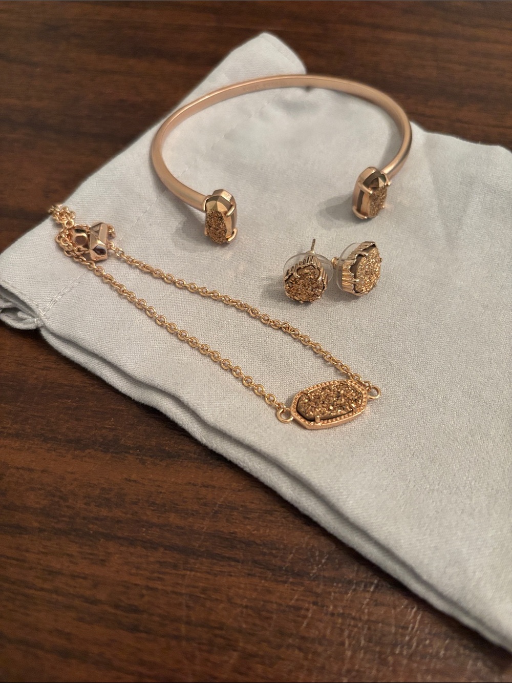 Rose Gold Druzy Bracelet & Earring Set